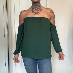 Forever 21 Dark Green Off-Shoulder Long Sleeve Top
